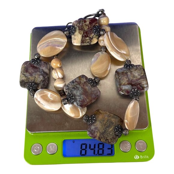 Handcrafted Jasper & Abalone Gemstone Heavy Bead Necklace Statement Boho 84.83g - Picture 5 of 5